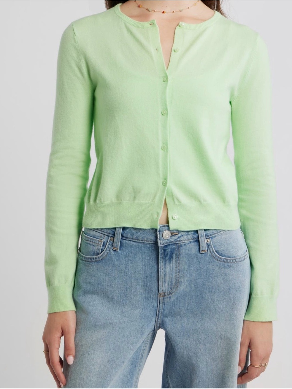 bp Light Green Button-Front Crewneck Cardigan